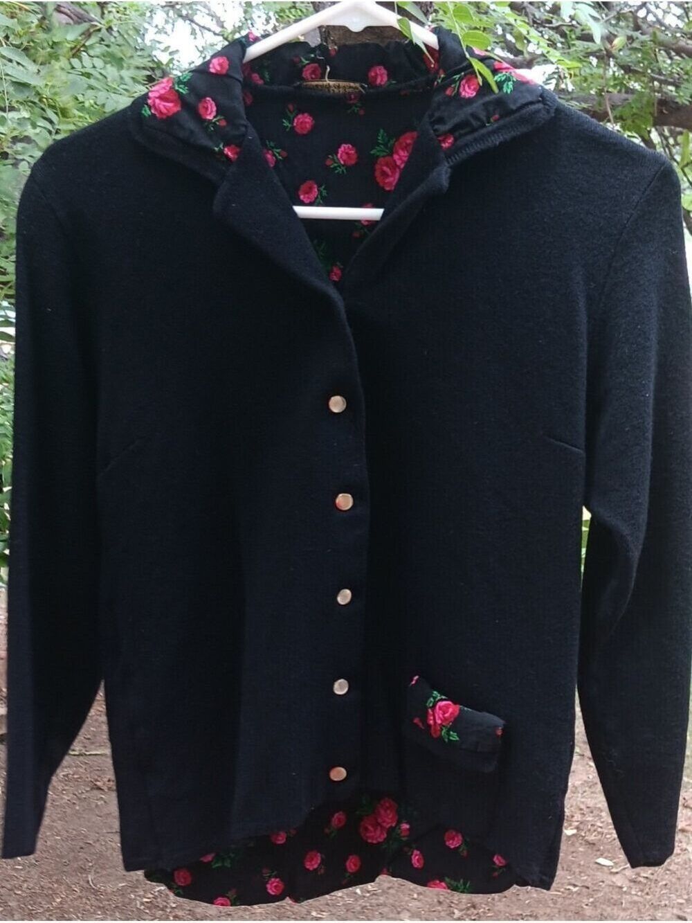 Gravitta Black Merino Wool Button Down Cropped Sweater Size S